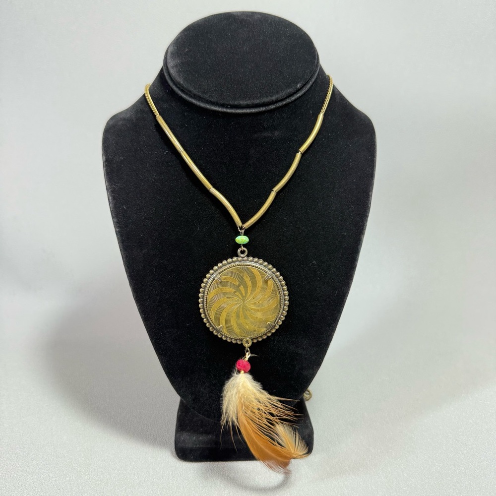 Rachel Gold and Black Feather Pendant Necklace